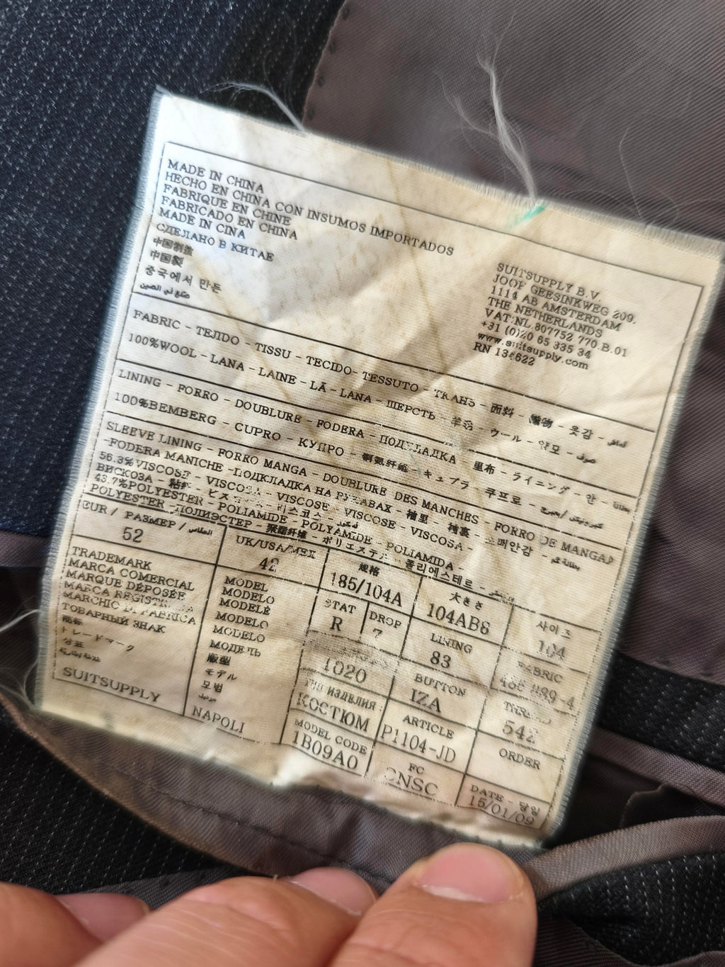Veste Suitsupply - 52 - 100% laine Vitale Barberis Canonico
